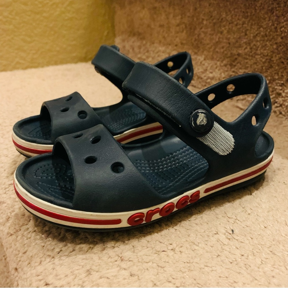 CROCS Kids Dark Blue Sandals with Red Accents